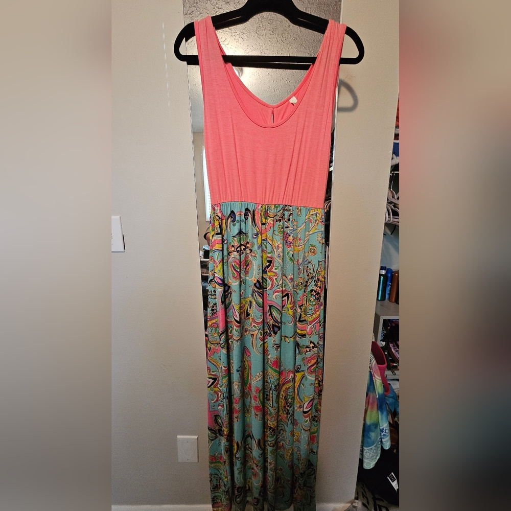 Emerald Maxi A-Line Skirt Blue and Pink Resort Wear